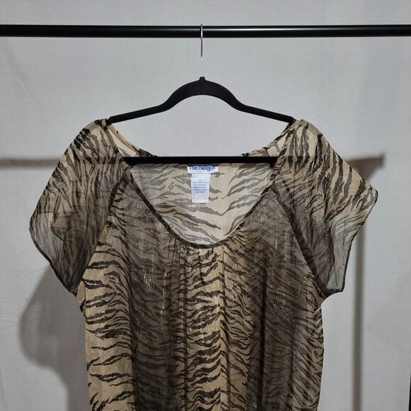 Paragon blouse tiger stripe sheer vintage animal print shirt plus size 2X 1990s - Picture 5 of 13